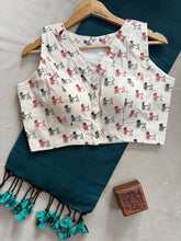 Rama Handloom Cotton Saree With Printed Redy Made Blouse